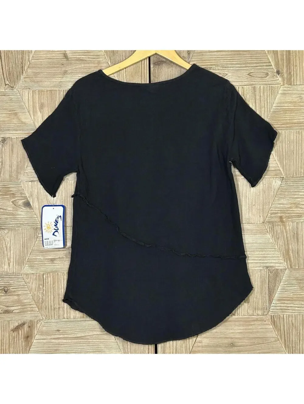Casual Minimalist Black Cotton Short Sleeve Tunic Top Small Urban Boho Casual